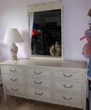 Faux Bamboo Dresser and Mirror-Part of the Complete Bedroom set including Faux Bamboo Lingerie Chest, 2 Nightstands and Bed