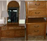 Broyhill Faux Bamboo Dresser and Mirror and Matching Nightstands