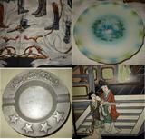 Atlantic Fleet Pewter Ashtray and sample of signed scarves and lovely ceramics