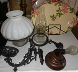 Bradley and Hubbard Wall Lamp, Fransican Desert Rose Platter and other antique lamps