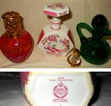 Extraordinary Minton Scent/Perfume Bottle Pink Cockatrice, Swirled Red Glass Bottle, Blown Green Glass Bottle with Stopper and Miniature Perfume Bottle