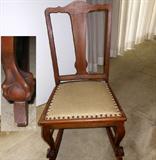 Small Antique Rocking Chair with Ball and Claw Feet; Beautifully Carved
