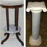Nice Small 2 Tiered Marble Table and Roman Column Style Fern Stand