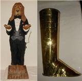Tall Dog Server and Very Cool Brass Suit of Armor Boot Umbrella Stand