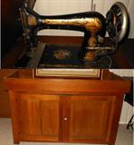 Close of Antique Singer Sewing Machine and Very Nice Antique Dry Sink