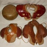 Very Old Small Football Pads and Heavy Antique Medicine Ball
