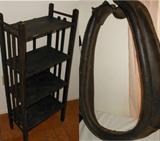 Mission Style Bookcase and Antique Horse Collar