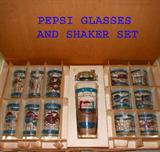 Vintage Pepsi Glasses and Shaker in Original Box