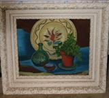Very Nice Outsider Type Oil Painting in Shabby Chic Frame