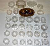 Good Selection of Salts and Brass and Enamelware Salt and Pepper with Tray