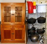 Old Small Hutch, will fit anywhere and nice selection of Old Wagner Cast Iron pieces