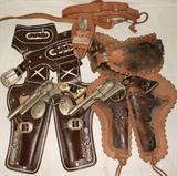 Vintage Wyatt Earp Toy Holster, Vintage Toy Holster with Fringe and Toy Bullets, Vintage Junior Toy Tool Holster and Vintage Toy Texan Junior Toy Pistols