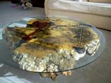 tree trunk table with glass top
