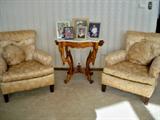 Vintage Damask Chairs & Antique Parlor Table