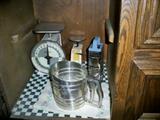 kitchen scales, flour sifter, grater