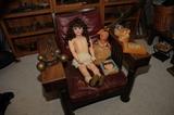 ANTIQUE K R SIMON HALBIG 31" BISQUE DOLL ~ ALL ORIGINAL ~ MORRIS CHAIR ~ VINTAGE HAWAIIAN DOLL