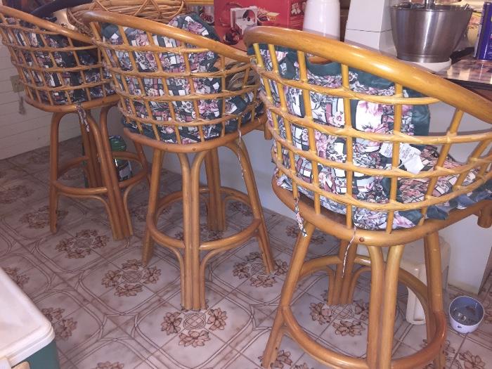 Three Vintage rattan bar stools