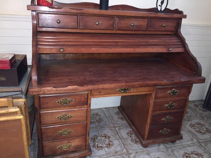 Vintage wood roll top desk