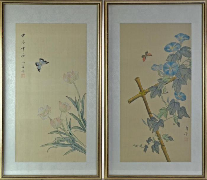 2 Pc. Japanese Woodblock Print on Silk Pair #1
