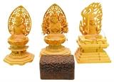 4 Pc. Carved Asian Deity Lot w/ Wood Card Box