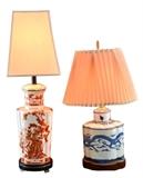 2 Pc. Asian Pottery Decorative Lamp Lot