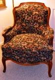 French style upholstered in tapestry style fabric