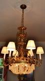 Outstanding chandelier - brass with crystal prisms - REMOVAL AND PACKING BY PURCHASER. REMOVAL TOWARDS THE END OF THE DAY 