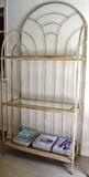 Tiered painted metal bakers rack with beveled glass shelving