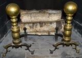 Brass Cannonball andirons - antique