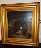 Louis Toussaint - oil on masonite, German late 19th century - Reading the Scriptures