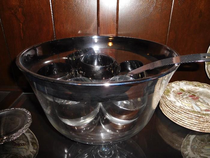 Punch bowl with silver trim