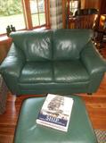 Green Leather Loveseat & Ottoman