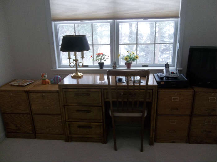 Oak Desk and Oak File Cabinets
