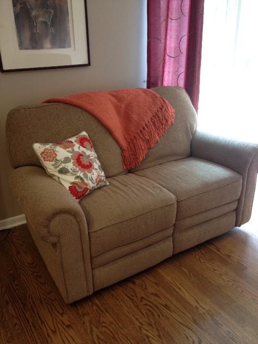 ****REDUCED**** - LOVE SEAT BOTH SIDES RECLINE - BEIGE/TAN - GREAT FOR SMALL PLACES... $175