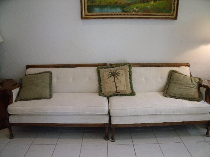 Italian Provincial sofa.  With the curved piece shown in the next picture, these pieces form a corner sectional