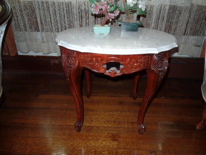 Marble and Wood End Tables