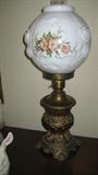 Vintage Brass and Painted Milk Glass Globe Courting Lamp.
