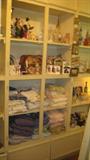 Many unique Jade Flower arrangements, figures, Dept 56(Ret) items, Advent candles, Crystal fiqures, Church House collectables.
Many bed linens.