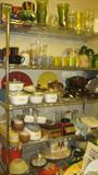 Vintage Kitchen items: cookware, casseroles, glass ware, vases, small appliances, Tupper ware.