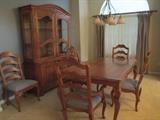 Ethan Allen - Table with 4 Chairs & 2 Arm Chairs, China Cabinet.