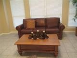 Archer Leather Sofa. Ethan Allen Coffee Table