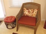 Rattan chair and bamboo ottoman
