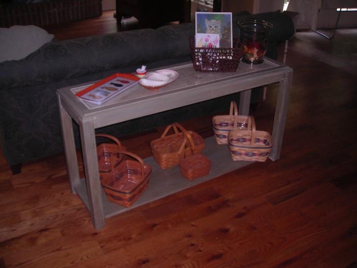 Sofa table and longaberger baskets