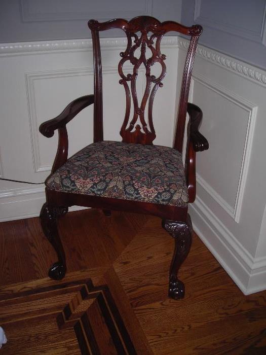 Close up of dining chair, we have two arm chairs and 8 other