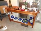 tell city sofa table/collector plates/small amount of jewelry