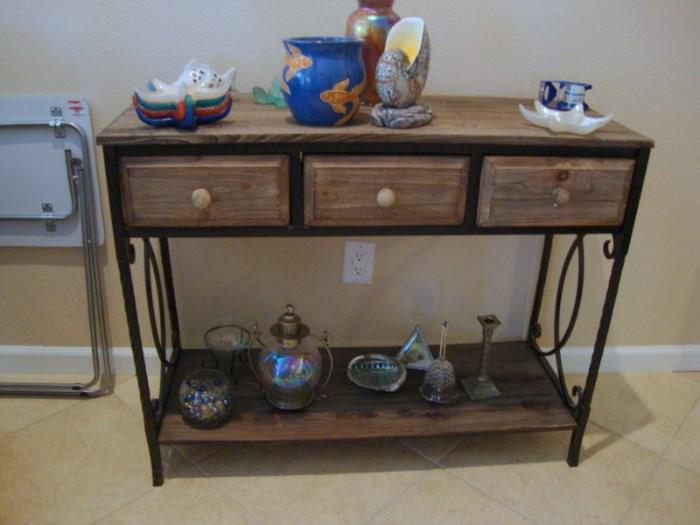 Wood and Iron Table with Drawers