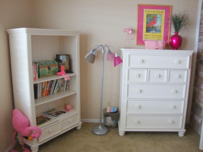 White Bedroom Set, Dresser and bookshelf