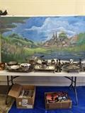 An unsigned Rex Castle painting, lots of silver plate, Auburn memorabilia from the 1960's to current