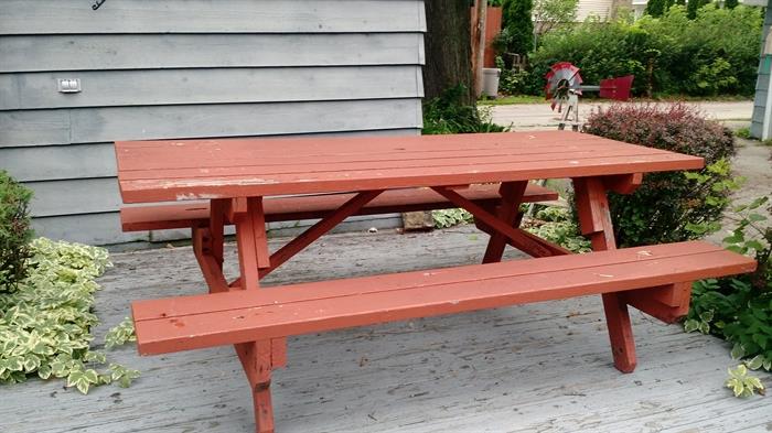 Outdoor picnic table in excellent shape as is or painted will take on a whole new look!