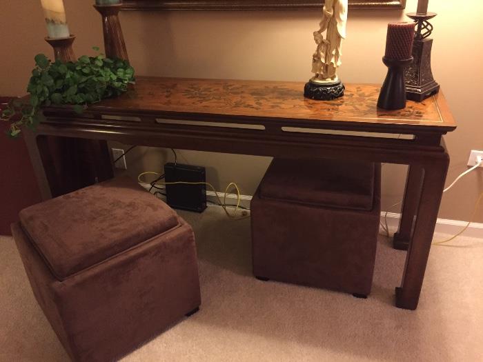 Sofa table and two suede table/storage cubes